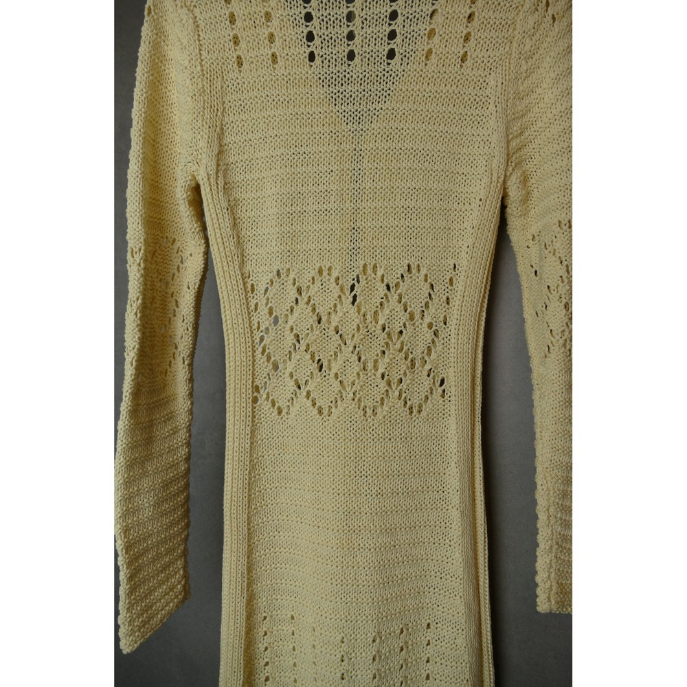 Solid And Striped Cream Crochet Knit Maxi Dress Long Sleeve V Neck Button Accent - Picture 9 of 15